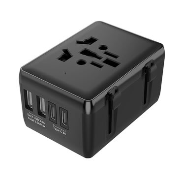 Utazó adapter Techsuit "HHT204A" 4 az 1-ben 2x USB-vel, 2x Type-C kimenettel - fekete