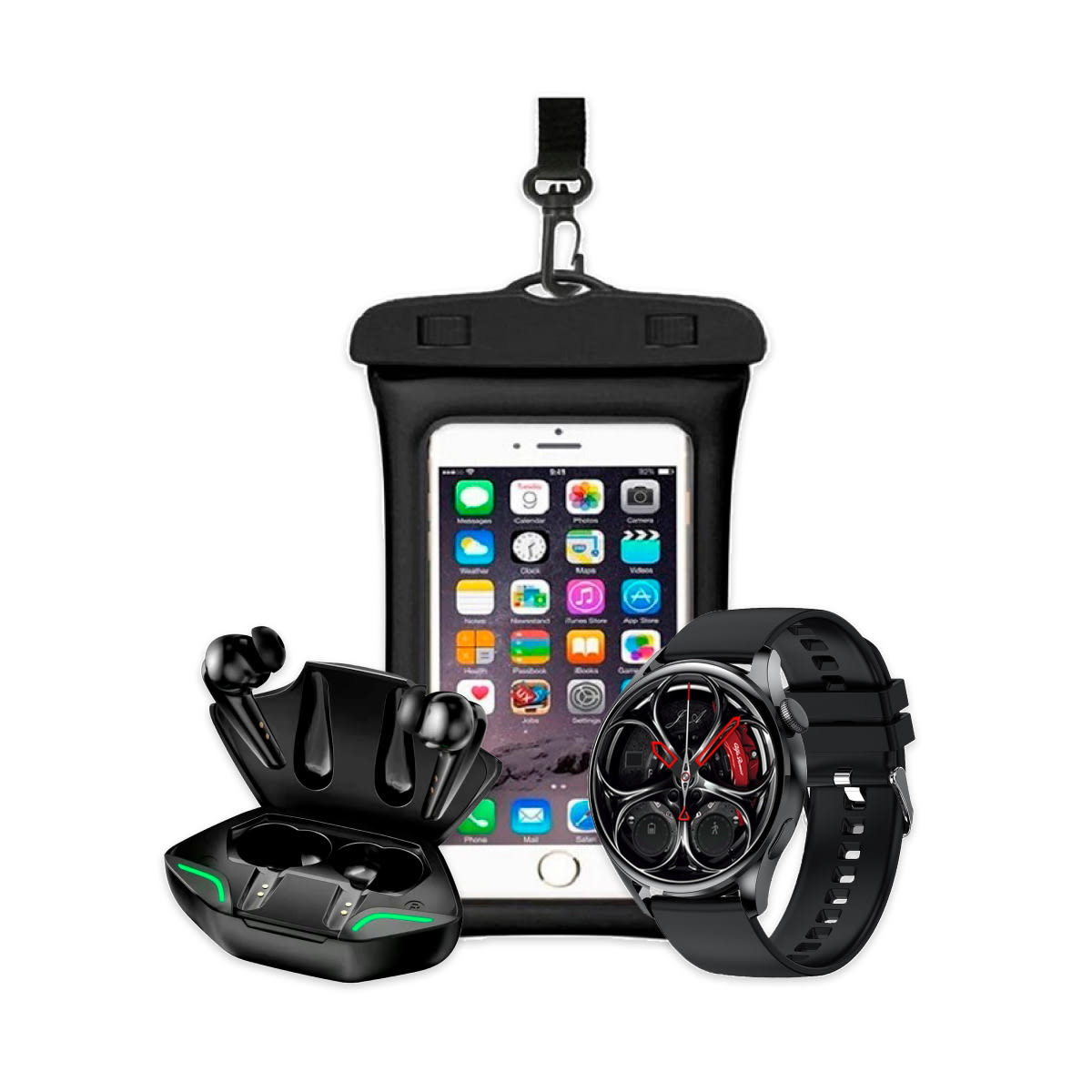 Sun 'n' Fun csomag: Bluetooth fülhallgató, vízálló telefontok és okosóra