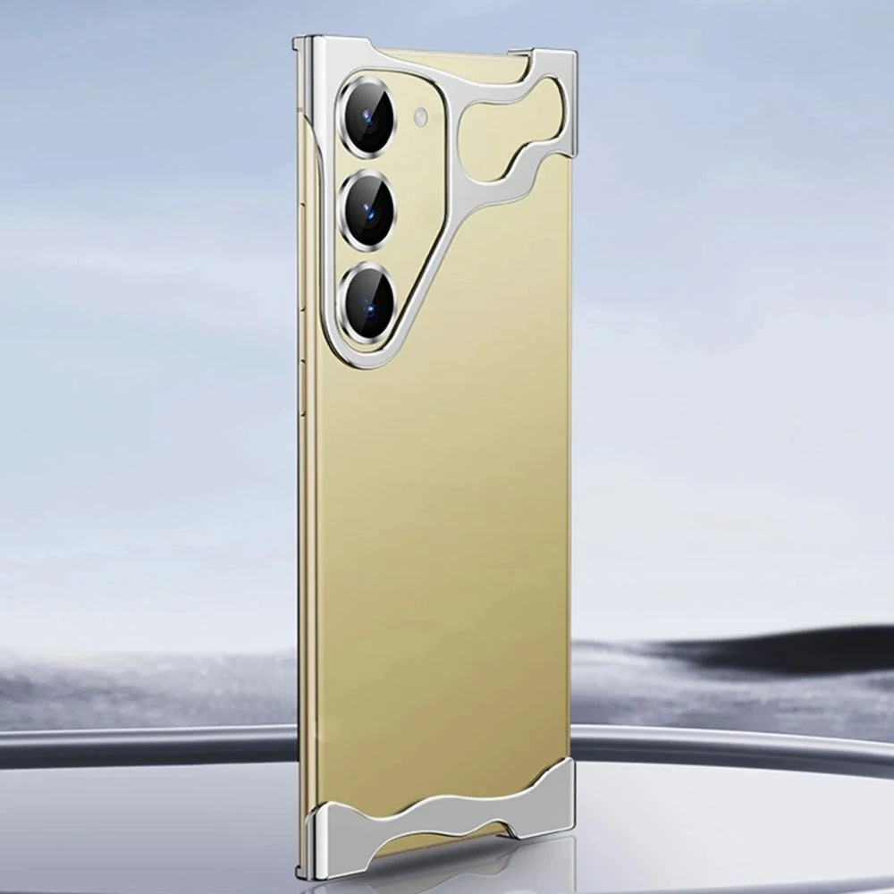 Minimalista tok "Naked Metal" alumínium sarokvédelemmel és hátsó kamera üvegfóliával Samsung Galaxy S23 Plus készülékekhez - titanium silver