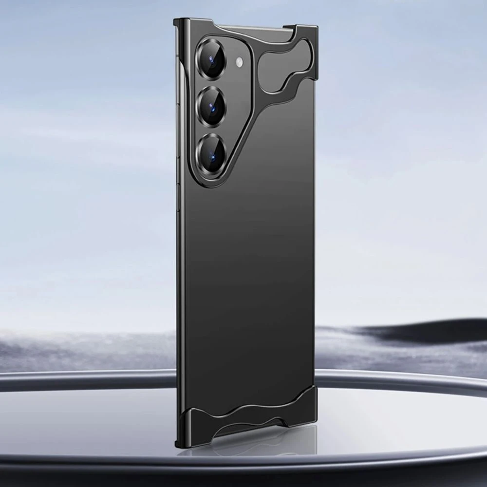 Minimalista tok "Naked Metal" alumínium sarokvédelemmel és hátsó kamera üvegfóliával Samsung Galaxy S23 készülékekhez - onyx black