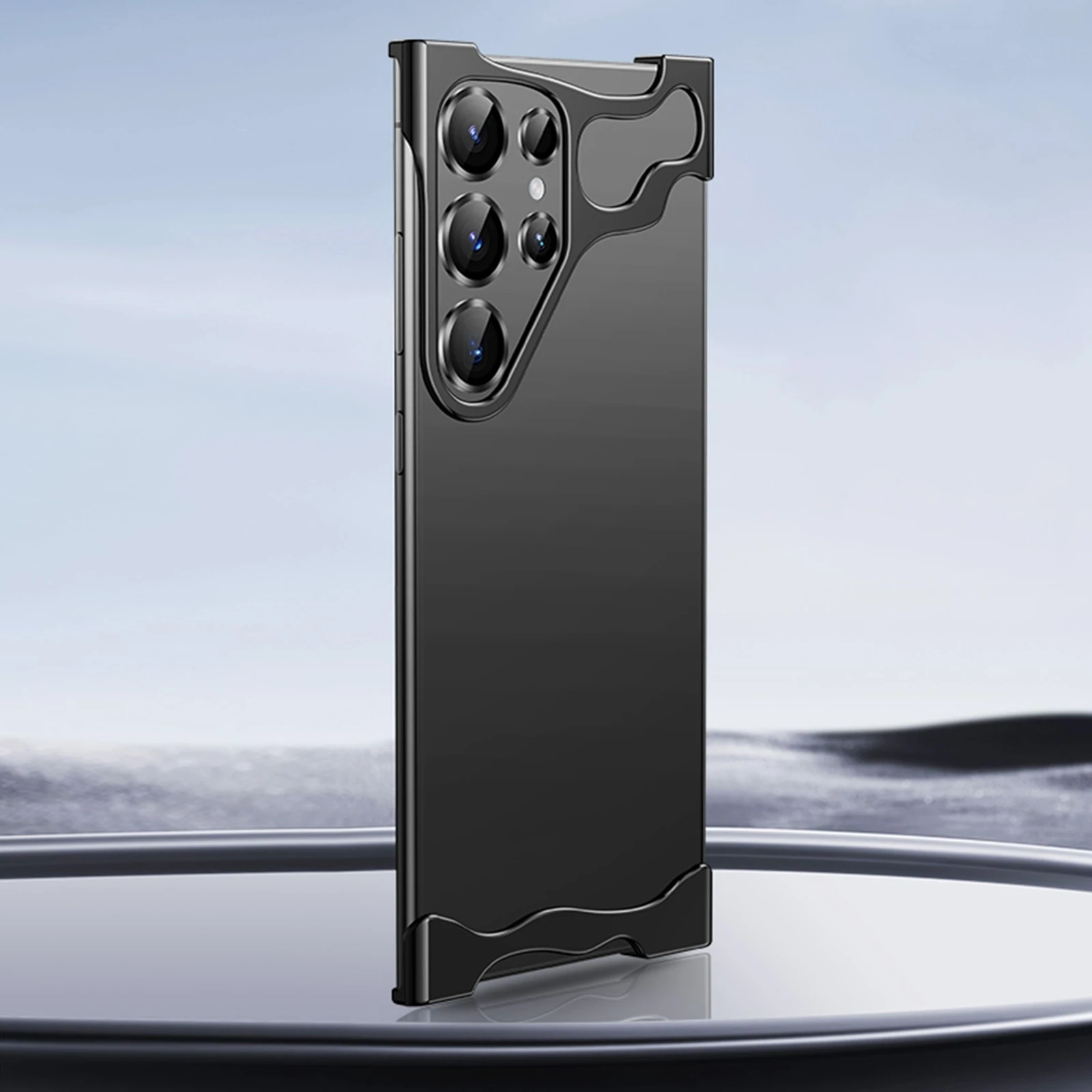 Minimalista tok "Naked Metal" alumínium sarokvédelemmel és hátsó kamera üvegfóliával Samsung Galaxy S24 Ultra készülékekhez - onyx black