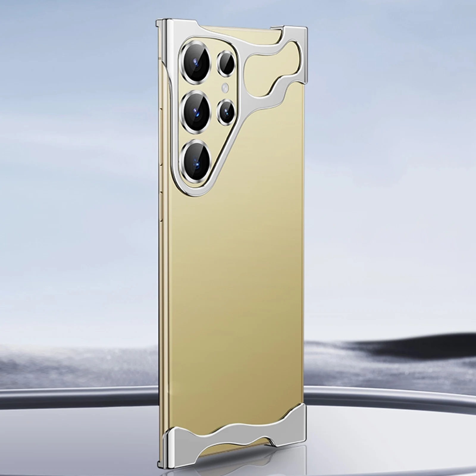 Minimalista tok "Naked Metal" alumínium sarokvédelemmel és hátsó kamera üvegfóliával Samsung Galaxy S24 Ultra készülékekhez - titanium silver