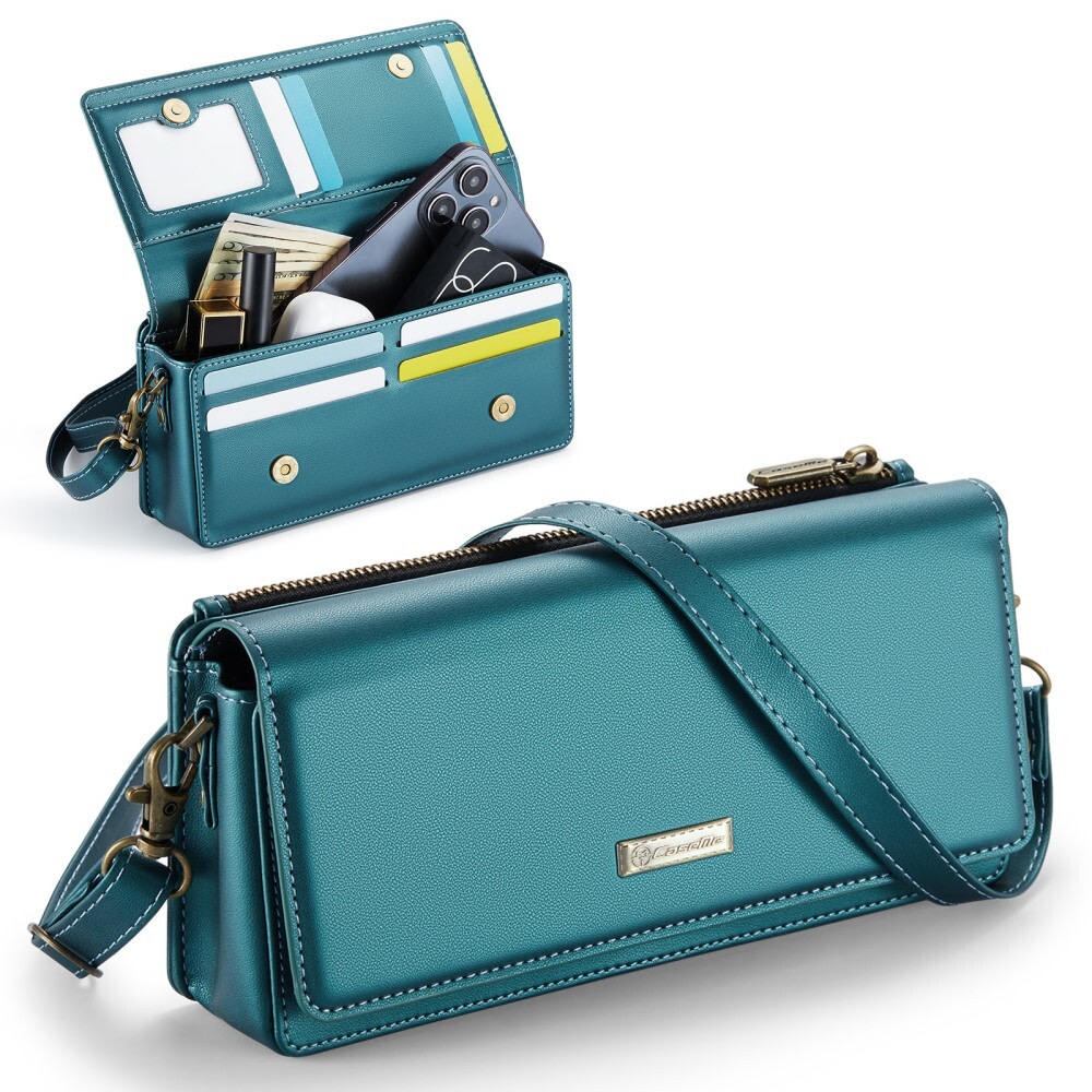 Női táska CaseMe "Me30 Crossbody" RFID blokkoló technológiával - elegáns táska okostelefonokhoz, pénztárcához, kozmetikumokhoz és egyéb kisebb kiegészítőkhoz - zöld