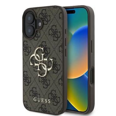 Eredeti kemény TPU tok Guess "4G Big Metal Logo" iPhone 16 Plus készülékekhez - barna
