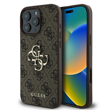 Eredeti kemény TPU tok Guess "4G Big Metal Logo" iPhone 16 Pro készülékekhez - barna