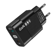 Techsuit "CHPD131" GaN fali töltőadapter, USB-A és USB-C kimenetekkel, 65W - fekete