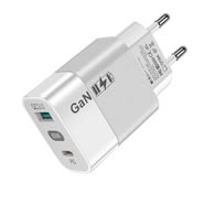 Techsuit "CHPD131" GaN fali töltőadapter, USB-A és USB-C kimenetekkel, 65W - fehér