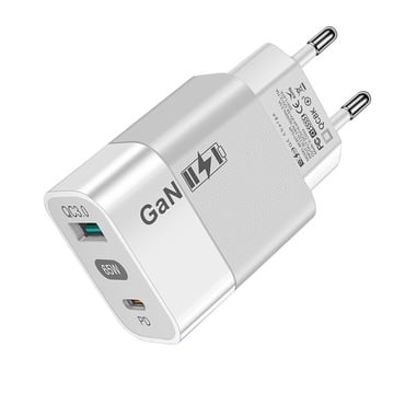 Techsuit "CHPD131" GaN fali töltőadapter, USB-A és USB-C kimenetekkel, 65W - fehér Techsuit "CHPD131" GaN fali töltőadapter, USB-A és USB-C kimenetekkel, 65W - fehér