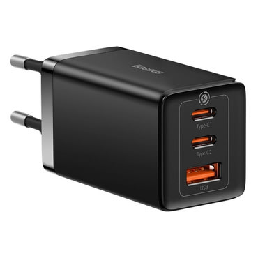 Fali töltőadapter Baseus, GaN5 Pro technológiával, 1x USB-A és 2x USB-C kimenettel, 65W - fekete Fali töltőadapter Baseus, GaN5 Pro technológiával, 1x USB-A és 2x USB-C kimenettel, 65W - fekete