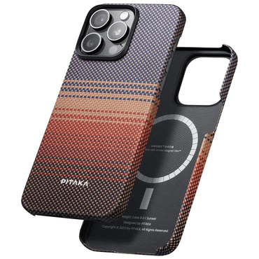 Prémium tok Pitaka "Tactile Woven MagEZ 5" iPhone 16 Pro Max készülékhez - naplemente