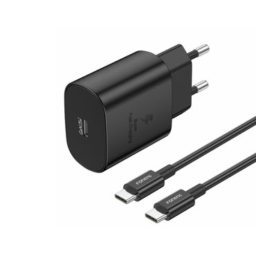 Foneng "EU51" fali töltő GaN technológiával és PD 25W USB-C kimenettel a gyors töltéshez - töltő + 1 m USB-C kábel - fekete