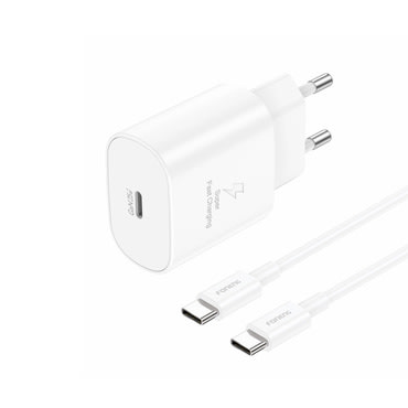Foneng "EU51" fali töltő GaN technológiával és PD 25W USB-C kimenettel a gyors töltéshez - töltő + 1 m USB-C kábel - fehér