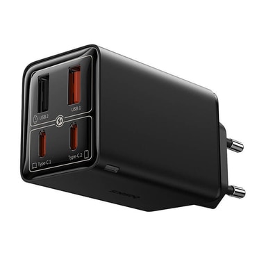Fali töltőadapter Baseus GaN6 Pro technológiával, 2x USB-A és 2x USB-C kimenettel 65 W és tartozék kábellel - fekete Fali töltőadapter Baseus GaN6 Pro technológiával, 2x USB-A és 2x USB-C kimenettel 65 W és tartozék kábellel - fekete