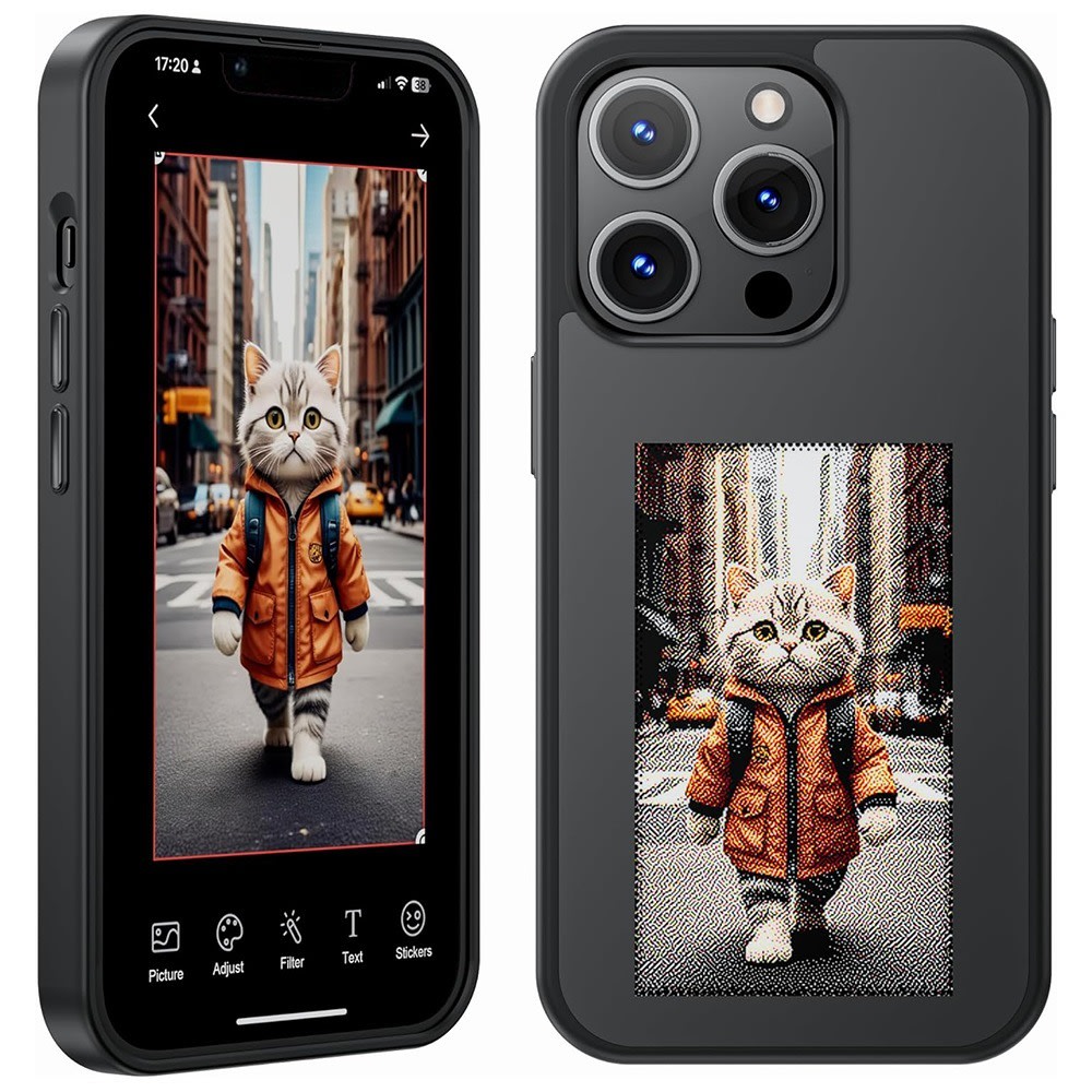 Perszonalizálható tok kijelzővel "InkStyle" NFC iPhone 16 Pro Max készülékekhez - Virális tok bármilyen fotó vagy kép megjelenítésével - black