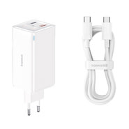 Fali töltőadapter Baseus GaN6 Pro technológiával, 2x USB-A és 2x USB-C kimenettel 100 W és tartozék kábellel - fehér
