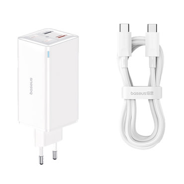 Fali töltőadapter Baseus GaN6 Pro technológiával, 2x USB-A és 2x USB-C kimenettel 100 W és tartozék kábellel - fehér Fali töltőadapter Baseus GaN6 Pro technológiával, 2x USB-A és 2x USB-C kimenettel 100 W és tartozék kábellel - fehér