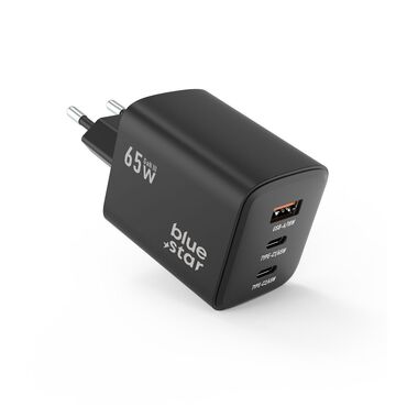 Blue Star "VT-43" fali töltőadapter GaN technológiával , PD 4.0-val, 1x USB-A és 2x USB-C kimenet 65 W - fekete Blue Star "VT-43" fali töltőadapter GaN technológiával , PD 4.0-val, 1x USB-A és 2x USB-C kimenet 65 W - fekete
