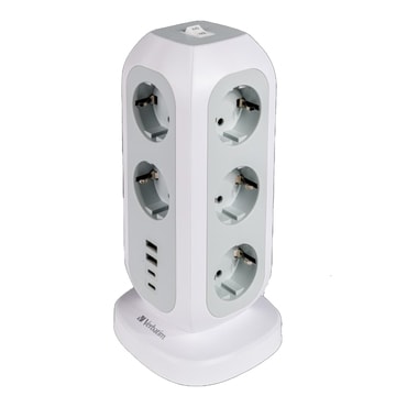 Verbatim "Power Tower" 15 az 1-ben álló elosztó tizenegy aljzattal, 2x USB-C és 2x USB-A csatlakozóval - 2 m - fehér