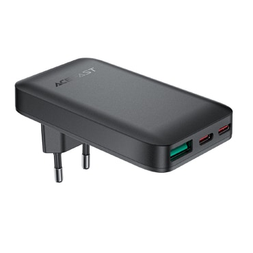 Acefast "A100" prémium ultravékony fali töltőadapter GaN technológiával, 1x USB-A és 2x USB-C kimenettel 65 W - fekete Acefast "A100" prémium ultravékony fali töltőadapter GaN technológiával, 1x USB-A és 2x USB-C kimenettel 65 W - fekete