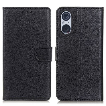 Nyitható tok "Litchi" Sony Xperia 5 V készülékekhez - fekete