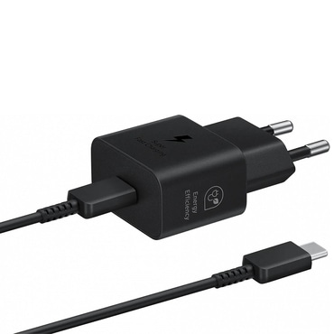 Eredeti fali töltő és USB-C kábel Samsung EP-T2510X 25W - fekete Eredeti fali töltő és USB-C kábel Samsung EP-T2510X 25W - fekete