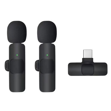 Techsuit "LW2" 2-pack vezeték nélküli nyakkendő mikrofon - USB-C csatlakozóval - fekete