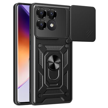 Strapabíró tok "MaX-Armor" gyűrűvel, fém lappal és hátsó kamera védelemmel Xiaomi Poco F6 Pro készülékekhez - army black