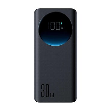 Joyroom "JR-PBF02" power bank 30000 mAh, három kimenettel, beépített lámpával, QC 3.0 30W és USB-C kábellel - fekete Joyroom "JR-PBF02" power bank 30000 mAh, három kimenettel, beépített lámpával, QC 3.0 30W és USB-C kábellel - fekete
