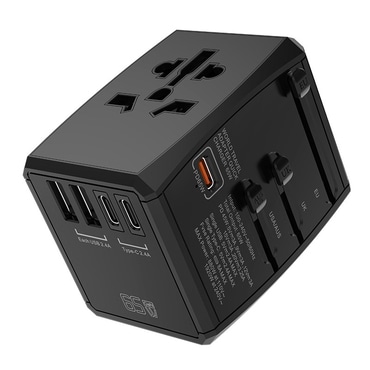 Utazó adapter Techsuit "HHT906" 5v1 z 2x USB, 3x USB-C bemenettel és PD 65W gyorstöltéssel
