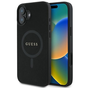Eredeti kemény TPU tok Guess "Saffiano MagSafe" iPhone 16 Plus készülékekhez - black
