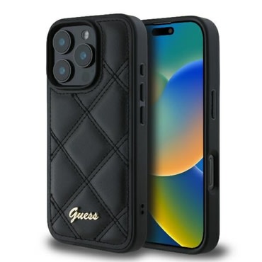 Eredeti kemény TPU tok Guess "Quilted Metal Logo" iPhone 16 Pro készülékekhez - black