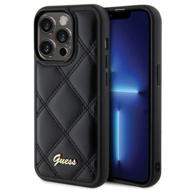 Eredeti kemény TPU tok Guess "Quilted Metal Logo" iPhone 15 Pro Max készülékekhez - black