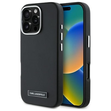 Eredeti tok Karl Lagerfeld "FW Metal Plate" iPhone 16 Pro készülékekhez - fekete