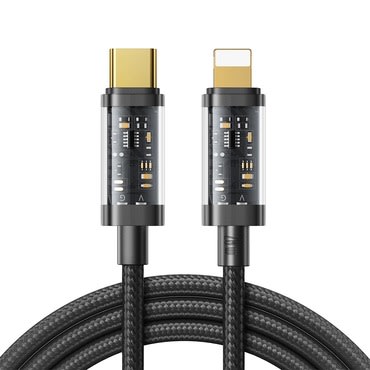 USB-C - Lightning fonott kábel Joyroom "Transparent" 20W aranyozott konnektorokkal - 1.2m - fekete USB-C - Lightning fonott kábel Joyroom "Transparent" 20W aranyozott konnektorokkal - 1.2m - fekete