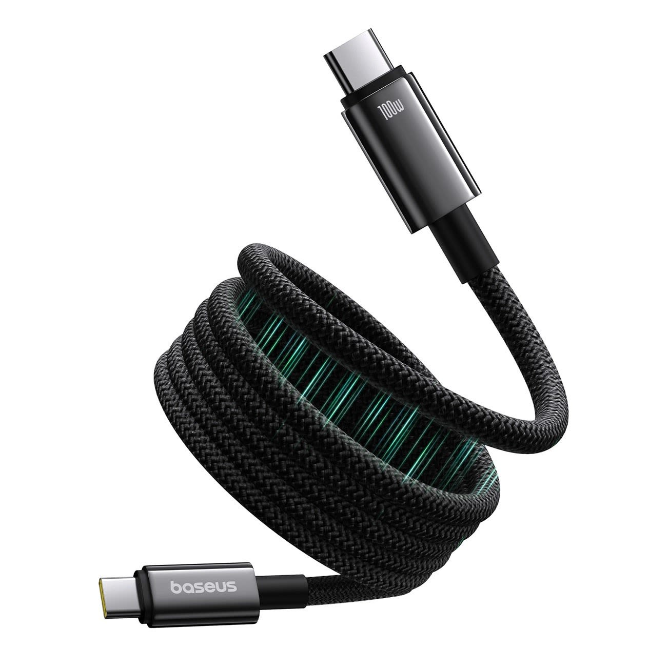 Töltőkábel és adatkábel Baseus "Tungsten Gold" fonott USB-C - USB-C kábel mágneses összecsatolással 100W - 1m - fekete