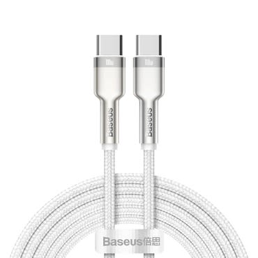 USB-C - USB-C fonott kábel Baseus "Cafule Metal Data" PD és QC 5A, 100W - 1m - fehér-szürke USB-C - USB-C fonott kábel Baseus "Cafule Metal Data" PD és QC 5A, 100W - 1m - fehér-szürke
