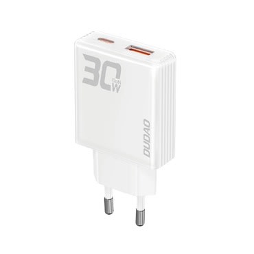Ultra vékony fali töltő adapter Dudao "A30" 30W töltéssel, GaN technológiával és két kimenettel Ultra vékony fali töltő adapter Dudao "A30" 30W töltéssel, GaN technológiával és két kimenettel