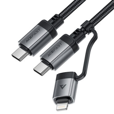 Acefast "C20" USB-C-USB-C és Lightning töltő- és adatkábel gyorstöltéshez 60 W - 1,2 m - fekete Acefast "C20" USB-C-USB-C és Lightning töltő- és adatkábel gyorstöltéshez 60 W - 1,2 m - fekete