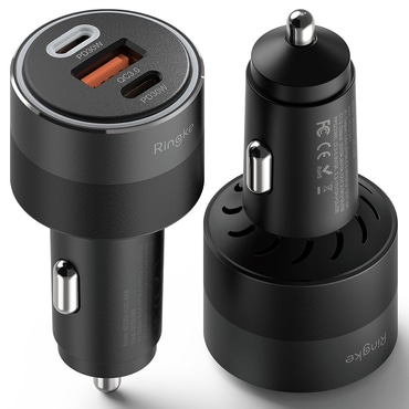 Ultra gyors autós töltő Ringke "3-Port" két USB-C és egy USB-A kimenettel, PD 3.0 84W - fekete Ultra gyors autós töltő Ringke "3-Port" két USB-C és egy USB-A kimenettel, PD 3.0 84W - fekete
