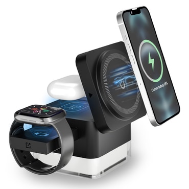 NeonCharge 3 az 1-ben - Vezeték nélküli töltőállomás Apple telefon, fejhallgató és óra MagSafe általi töltéséhez hangulatvilágítással - 15 W NeonCharge 3 az 1-ben - Vezeték nélküli töltőállomás Apple telefon, fejhallgató és óra MagSafe általi töltéséhez hangulatvilágítással - 15 W