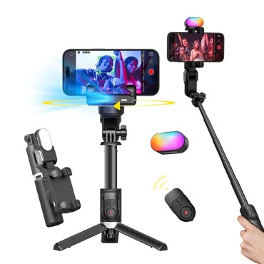 Gimbal stabilizátor Smart M1 Pro - 1 tengelyes AI 4 az 1-ben készlet RGB fénnyel, távirányítóval, állvánnyal és szelfibottal - 88 cm