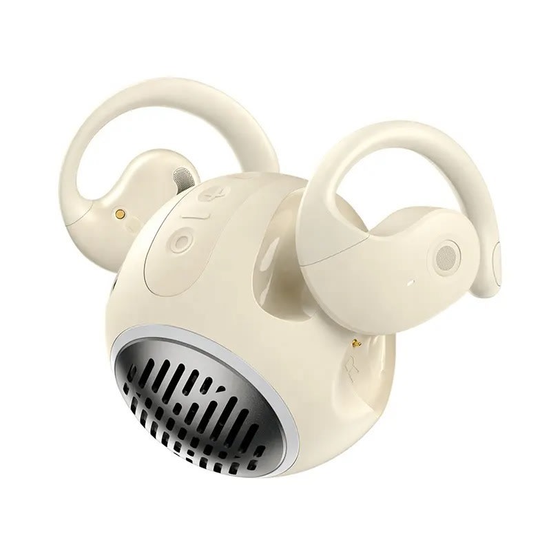 Vezeték nélküli fülhallgató SoundSphere 2in1 hangszóróval - OpenEar Bluetooth 5.4 fülhallgató, töltőállomásba épített hangszóróval - cream white