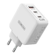 Prémium 65W fali töltő adapter GaN technológiával "Duzzona T9" 2x USB-C és 1x USB-A kimenettel - fehér Prémium 65W fali töltő adapter GaN technológiával "Duzzona T9" 2x USB-C és 1x USB-A kimenettel - fehér