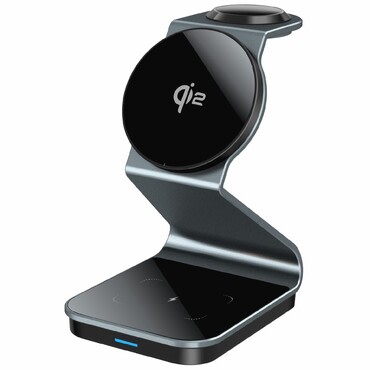 3 az 1-ben MagDock Qi2 vezeték nélküli töltőállomás telefon, óra és fejhallgató töltéséhez 15W - fekete