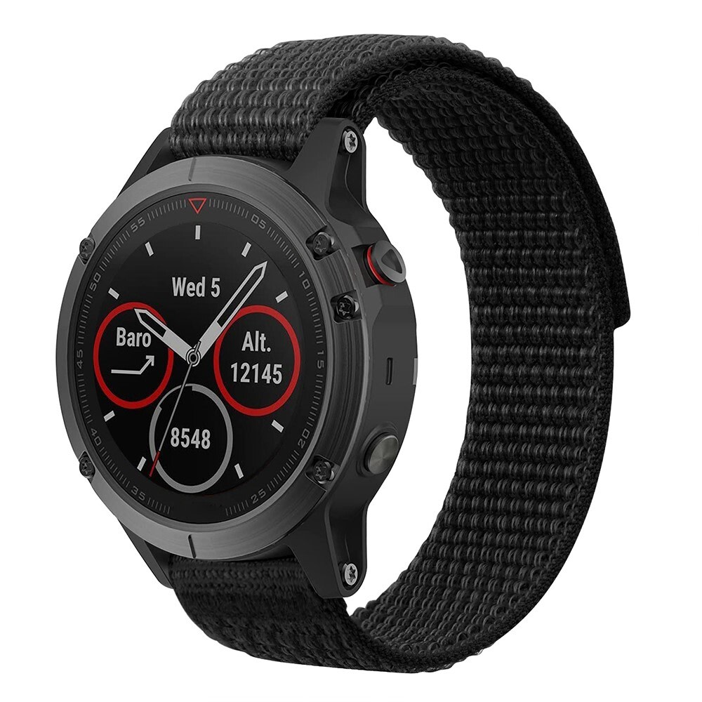 Pót szíj „Nylon loop” Garmin Forerunner 965 / 945 / 745 / Instinct / Instinct 2 / Garmin Marq / Descent G1 / Fenix 7 órákhoz – fekete