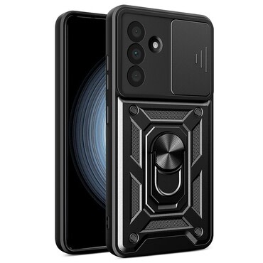 Strapabíró tok "MaX-Armor" gyűrűvel, fém lappal és hátsó kamera védelemmel Samsung Galaxy A36 készülékekhez - army black