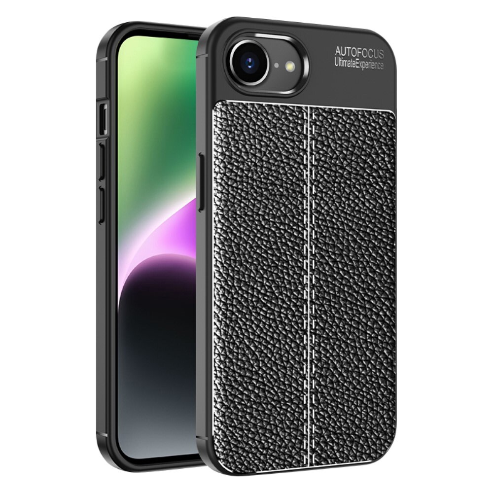 Elegáns gél tok Elite Guard bőr textúrával és extra védelemmel az oldalakon iPhone 16e készülékekre - obsidian black