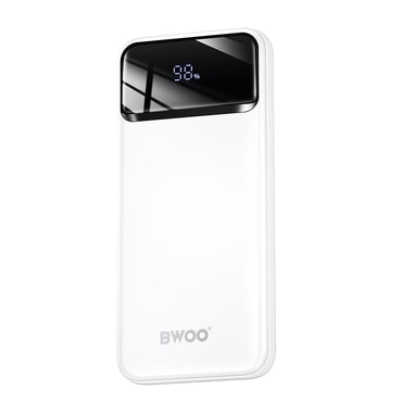 Rendkívül vékony power bank BWOO "P34" 22.5W 10000mAh két USB-A és egy USB-C kimenettel - fehér