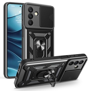 Strapabíró tok "MaX-Armor" gyűrűvel, fém lappal és hátsó kamera védelemmel Samsung Galaxy A26 készülékekhez - army black