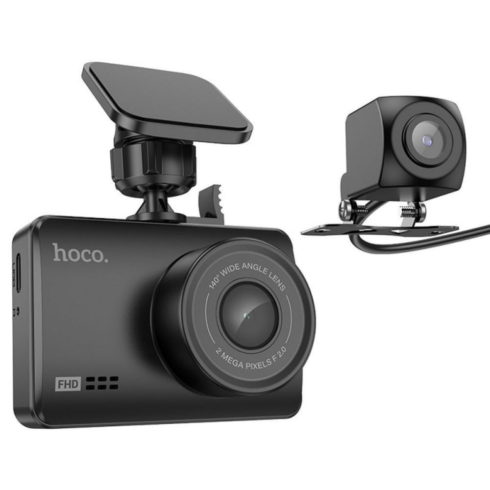 Elülső és hátsó autós kamera HOCO DV3 1080P 2,45 hüvelykes IPS képernyővel és 140°-os széles látószöggel - fekete